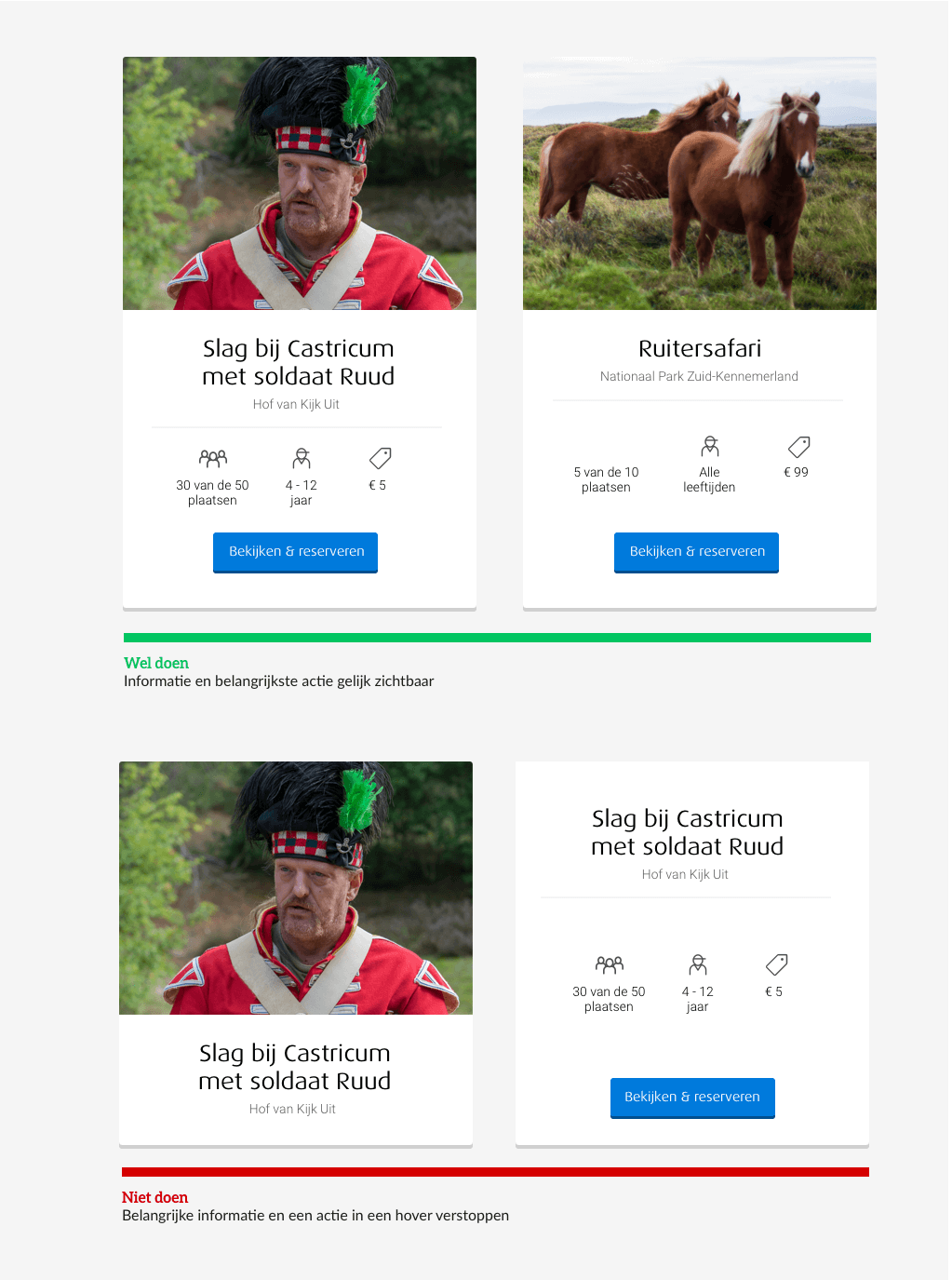 Afbeelding waarbij het belang van zichtbare informatie wordt gedemonstreerd. Verstop geen belangrijke content achter een hover.