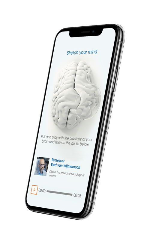 Afbeelding van een mobiele telefoon met daarop de app van Sanofi Genzyme te zien.