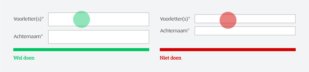 alt="Afbeelding waarin het belang van voldoende ruimte voor het aanklikken van formulier items wordt getoond."