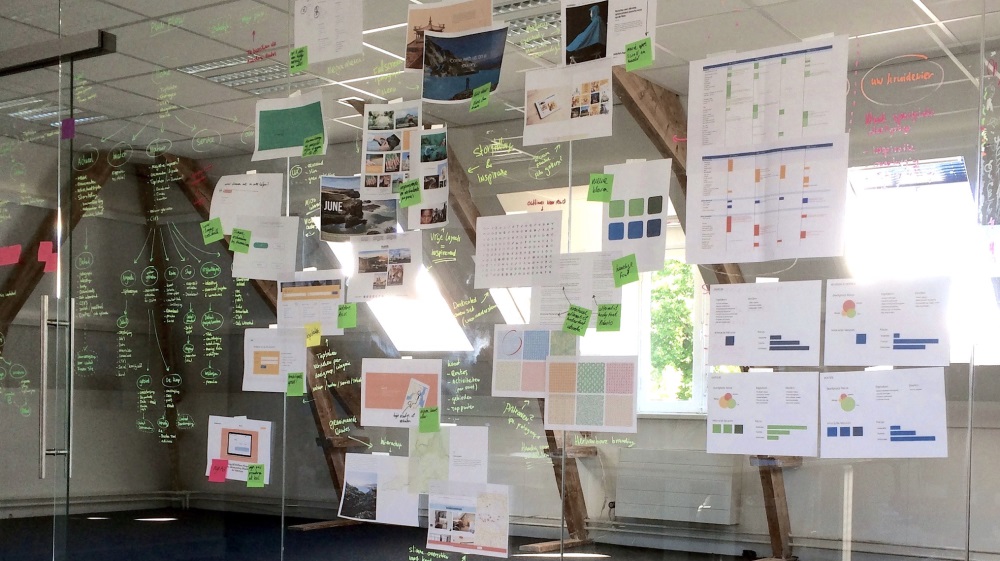 Afbeelding van een glazenwand met post-it van een brainstormsessie