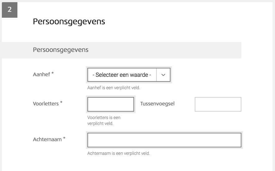 Afbeelding van een formulier waarbij de error door middel van tekst is aangeduid