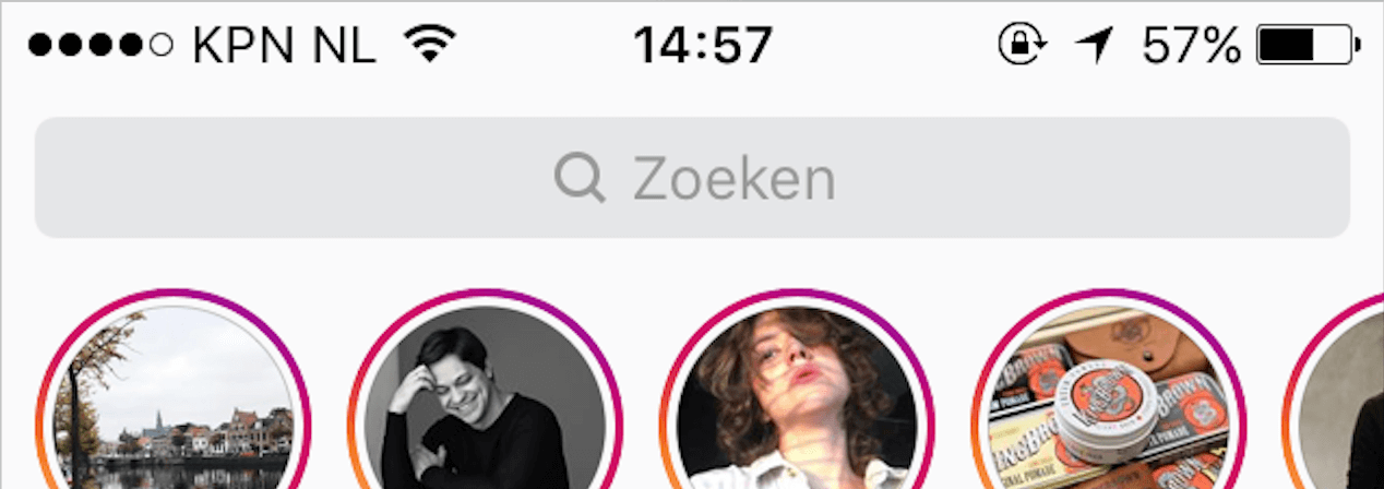 Afbeelding van het zoekveld van Instragram waarin de combinatie van een icoon en tekstuele label wordt gedemonstreerd
